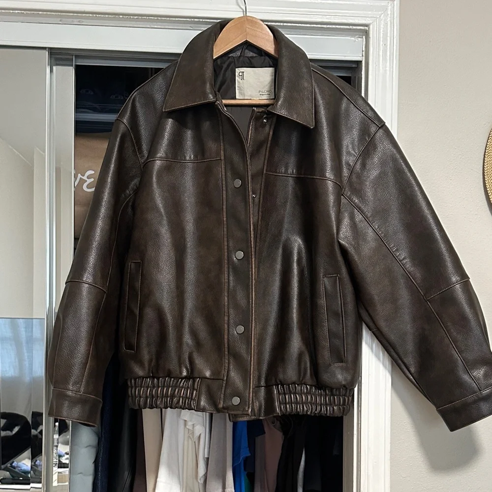 Pilcro Oversized Washed Faux Leather Jacket - Picture 1 of 6